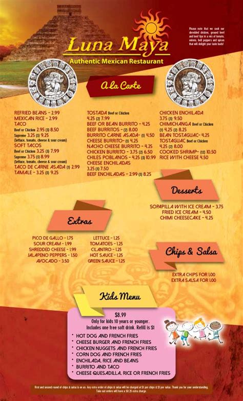 luna maya restaurant menu